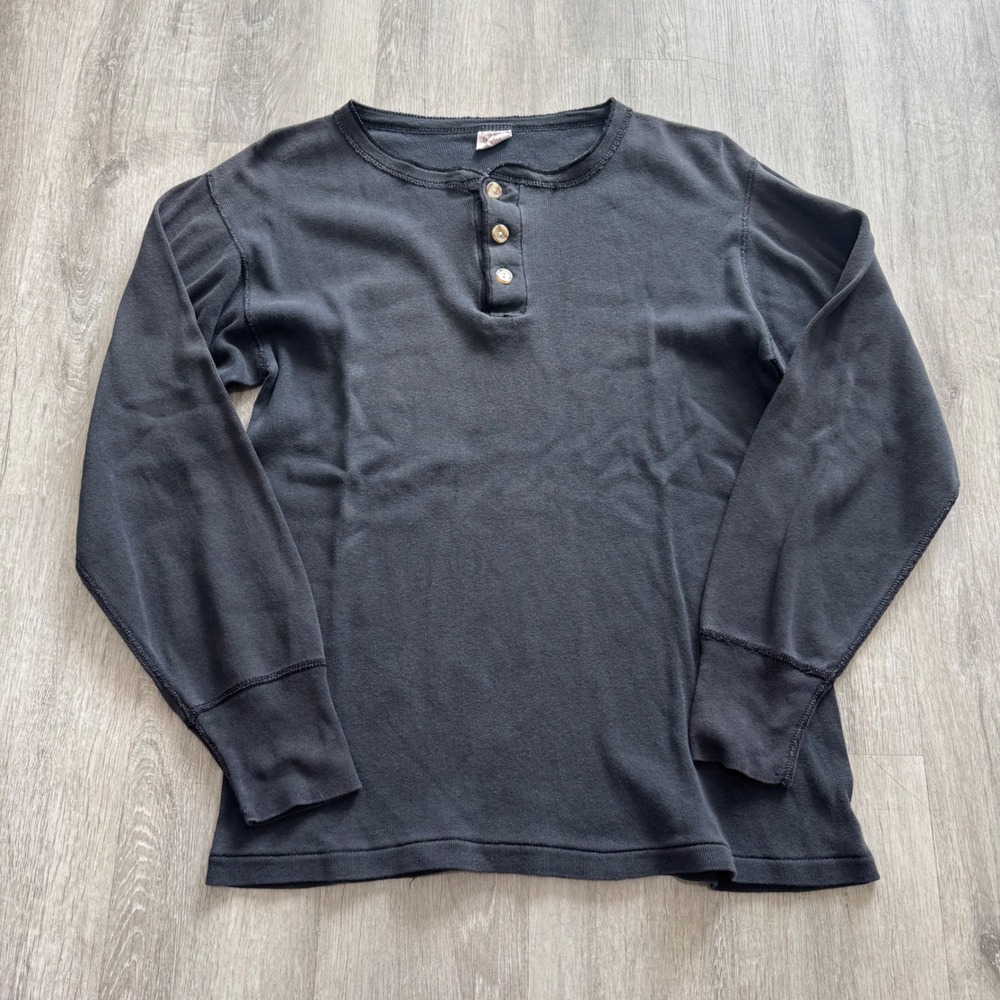 Vintage JE Morgan Hometown Henley Shirt Mens Large Black 70s 80s Made in USA